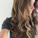 Bronzed Caramel 24-inch wavy wig in brunette caramel balayage, side view showing the hairline