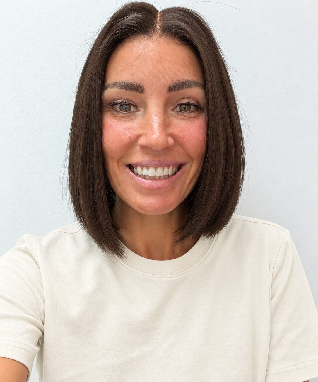 Cocoa 10-inch blunt bob wig in rich medium brown, front view