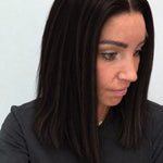 Espresso 14-inch blunt bob wig in dark brown, side view showing the hairline