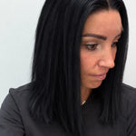 Midnight 14-inch blunt bob wig in jet black, side view showing the hairline