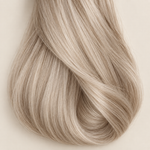 Nordic Pearl human hair wig colour swatch in platinum pearl blonde with a soft dark root