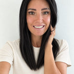 Soft Onyx 16-inch layered straight wig in soft natural black, front view