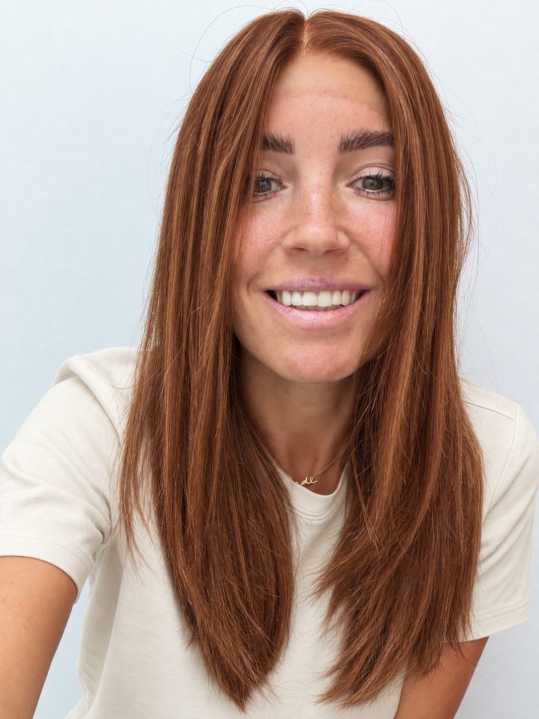 Spiced Auburn 18-inch layered straight wig in warm auburn red, front view