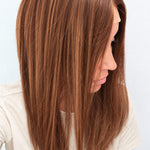 Spiced Auburn 18-inch layered straight wig in warm auburn red, side view showing the hairline