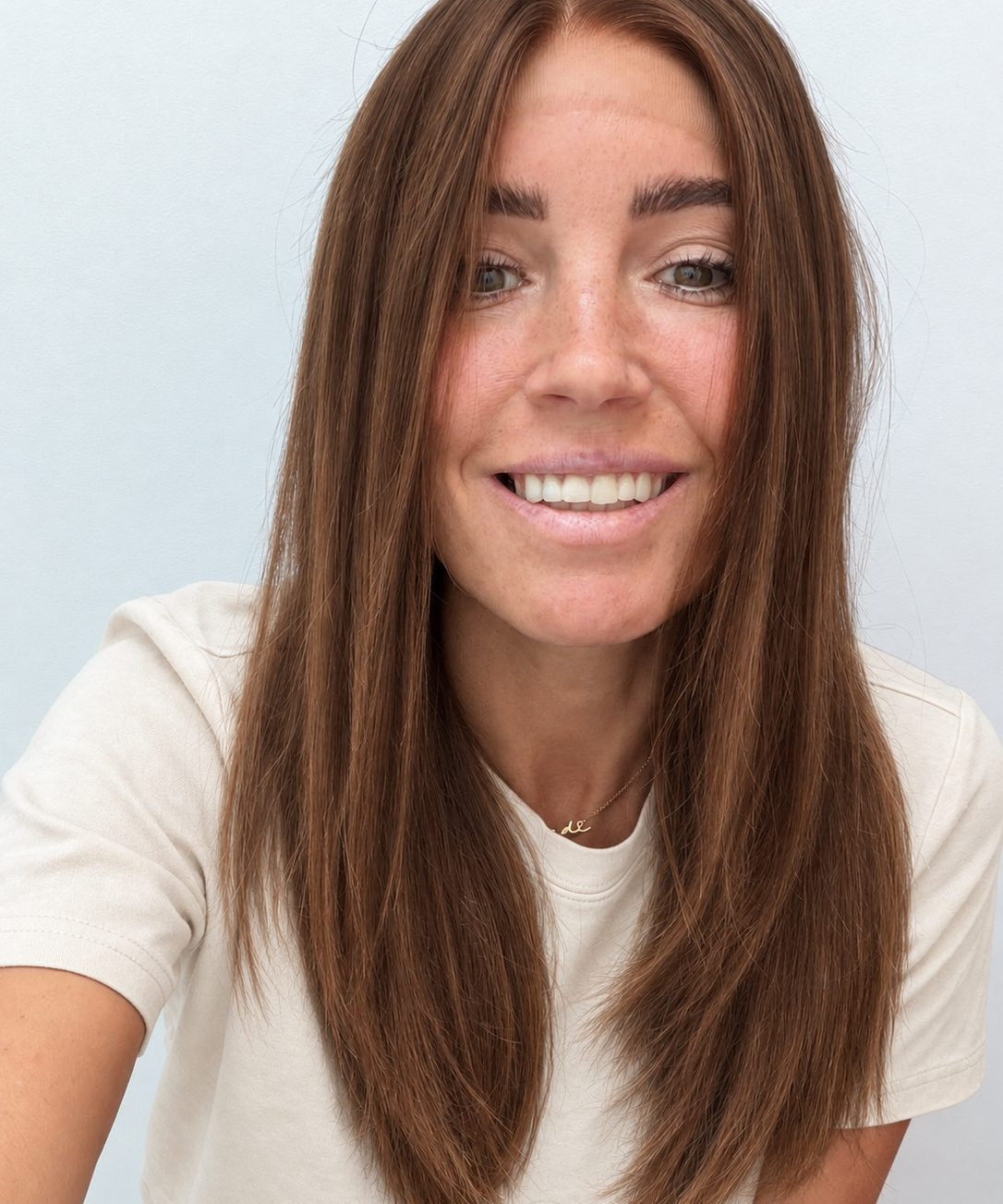 Spiced Red Caramel Balayage 18-inch layered straight wig in red-caramel balayage, front view