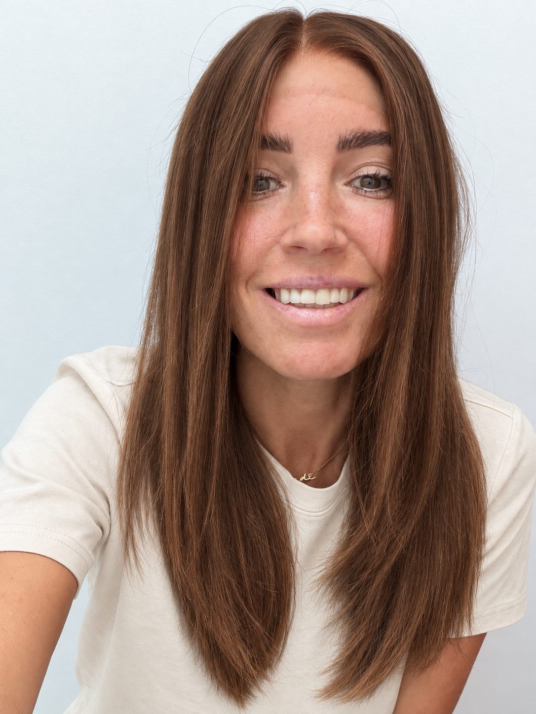 Spiced Red Caramel Balayage 18-inch layered straight wig in red-caramel balayage, front view